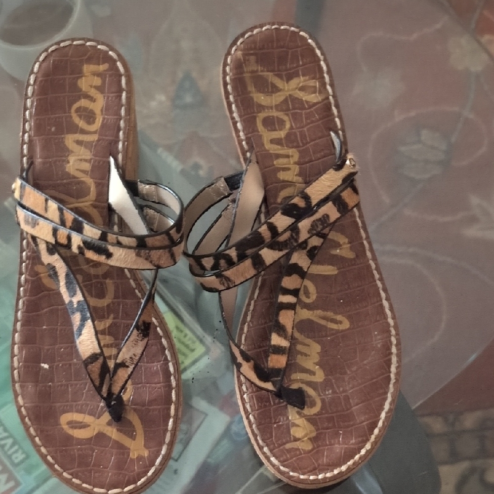Sam Edelman Animal Print Sandals with Black Straps